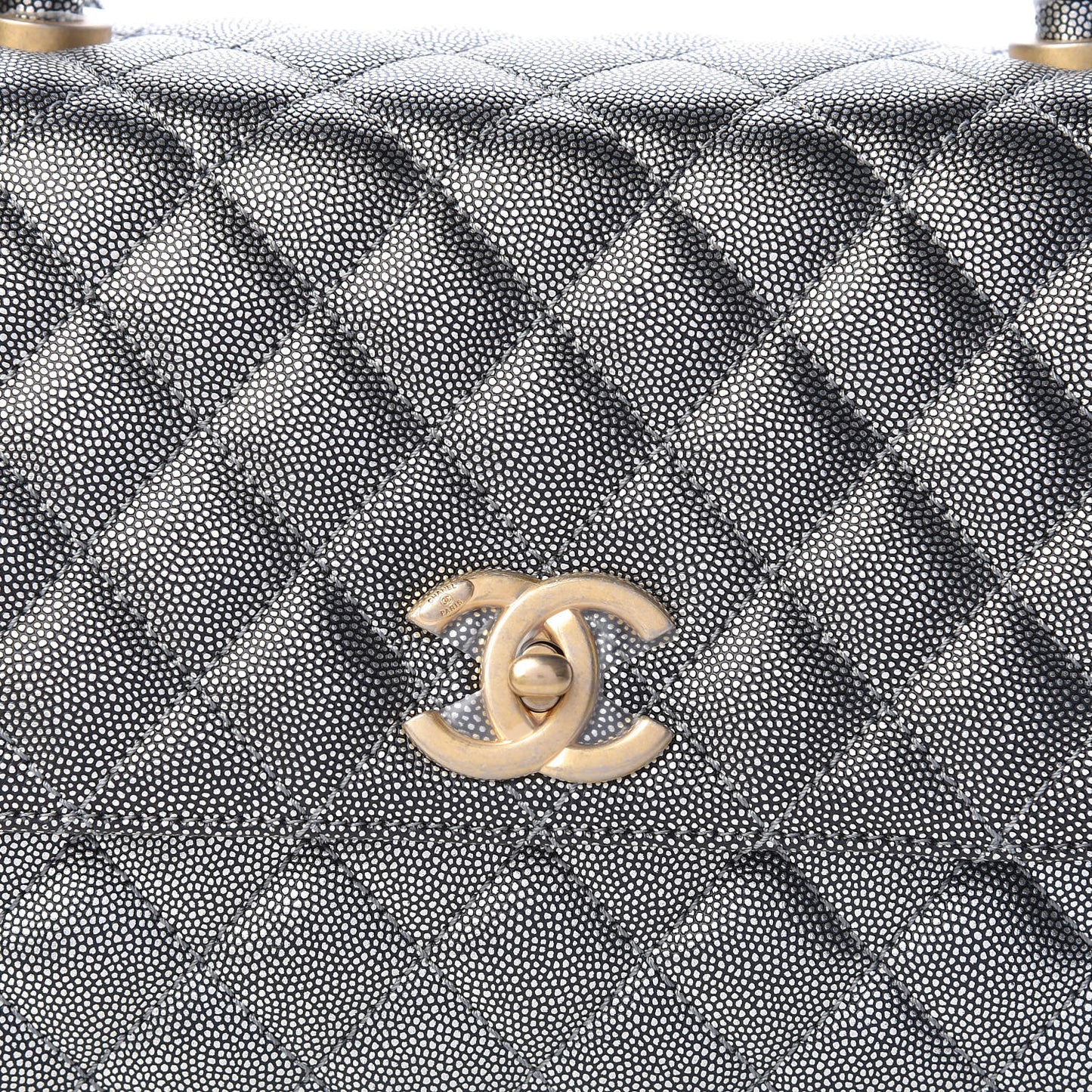 Metallic Caviar Quilted Small Coco Handle Flap Silver