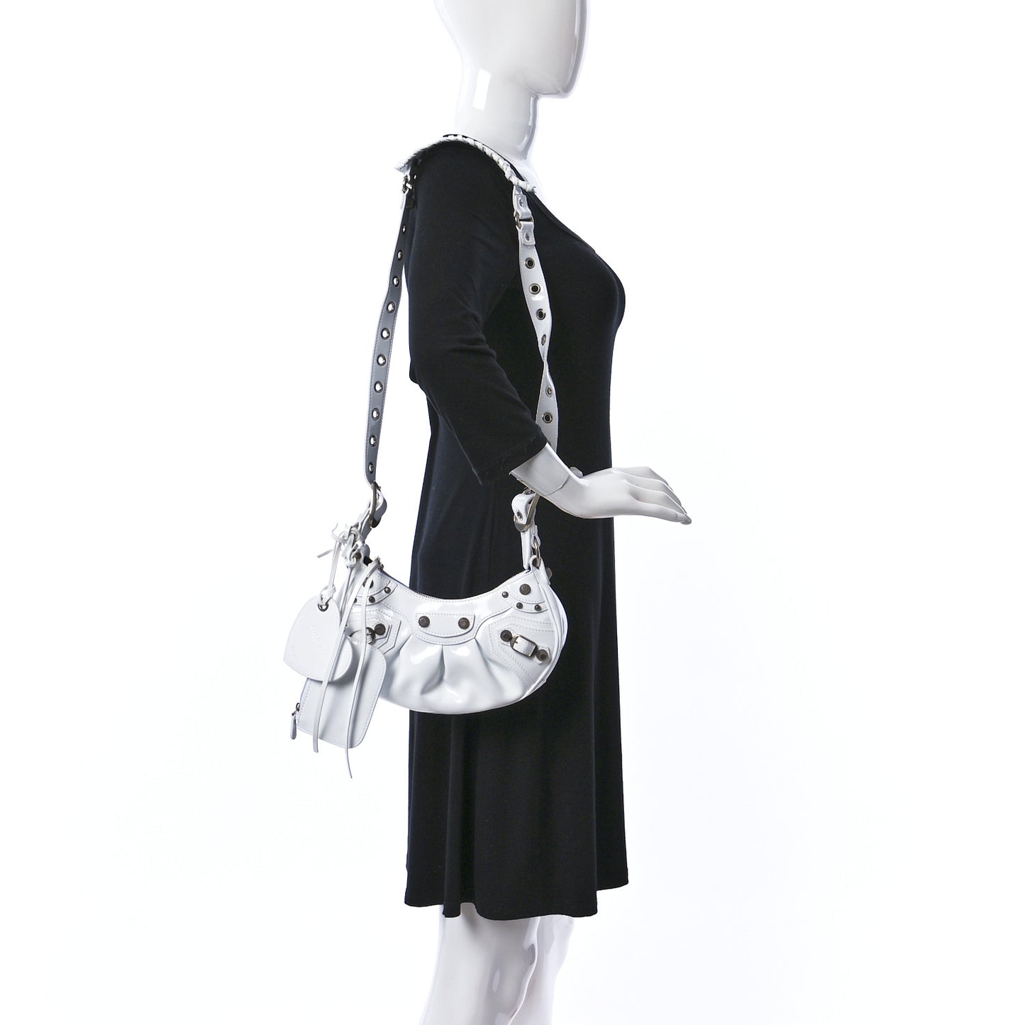 Patent Faux Leather Le Cagole Shoulder Bag XS White