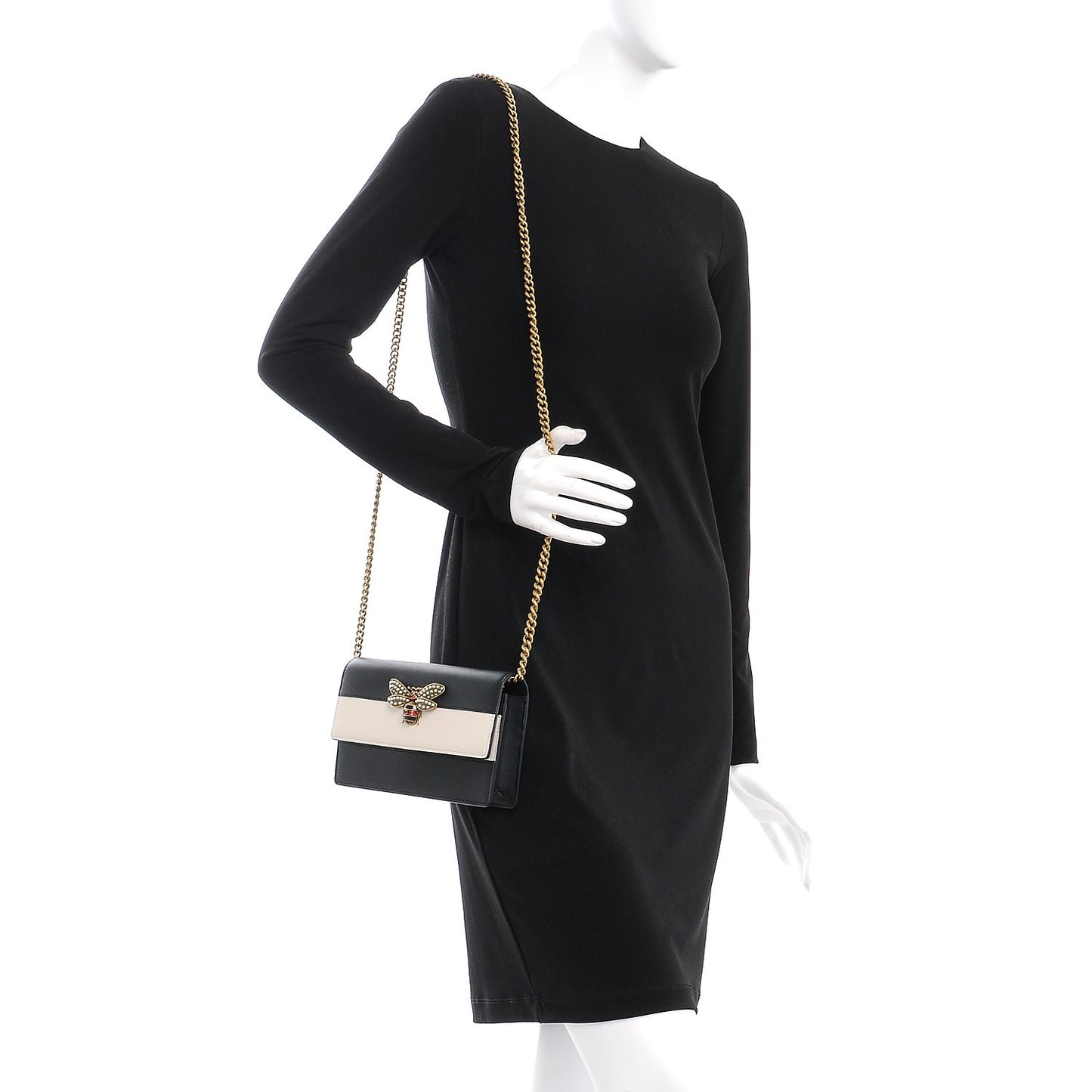 Calfskin Queen Margaret Chain Wallet Mystic White Black