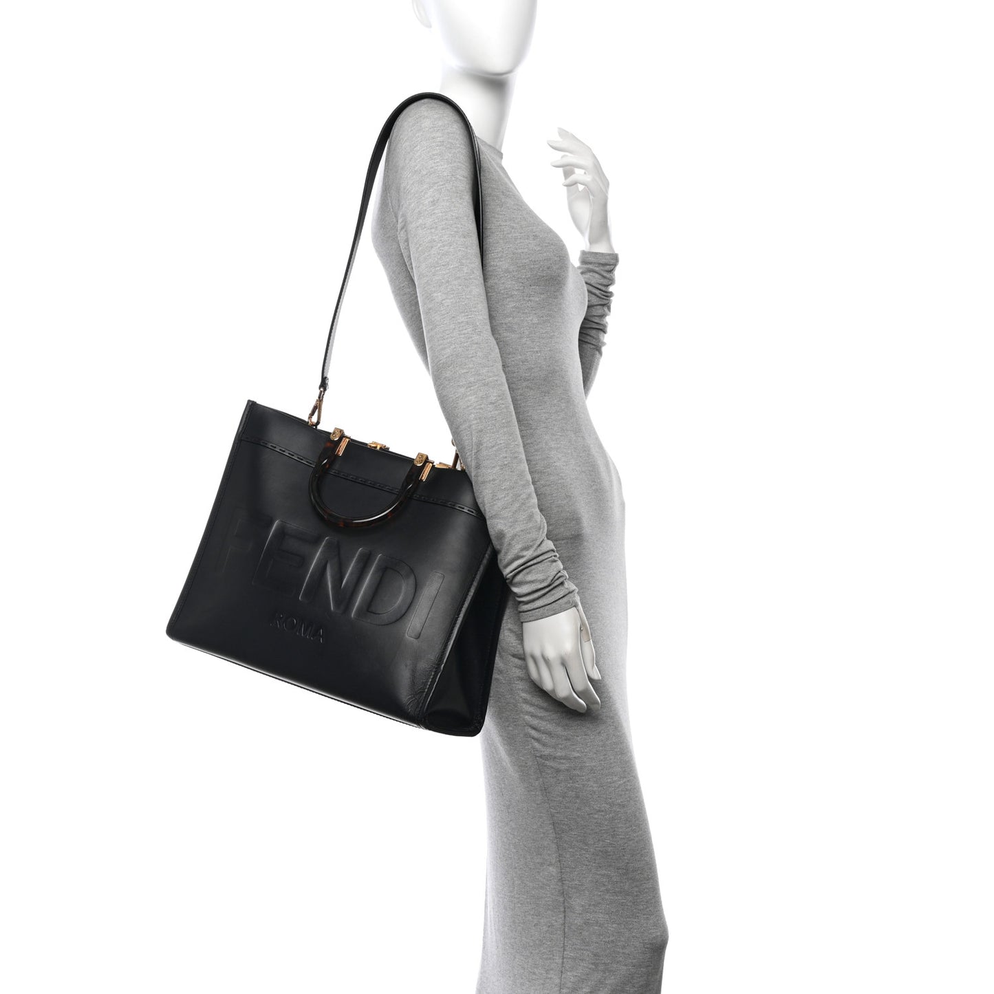 Vitello King Plexiglass Medium Fendi Sunshine Shopper Tote Black