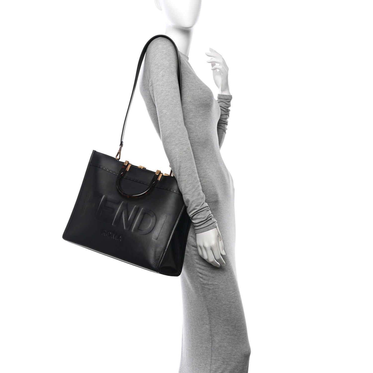 Fendi Vitello King Plexiglass Medium Fendi Sunshine Shopper Tote Black 2 of 13