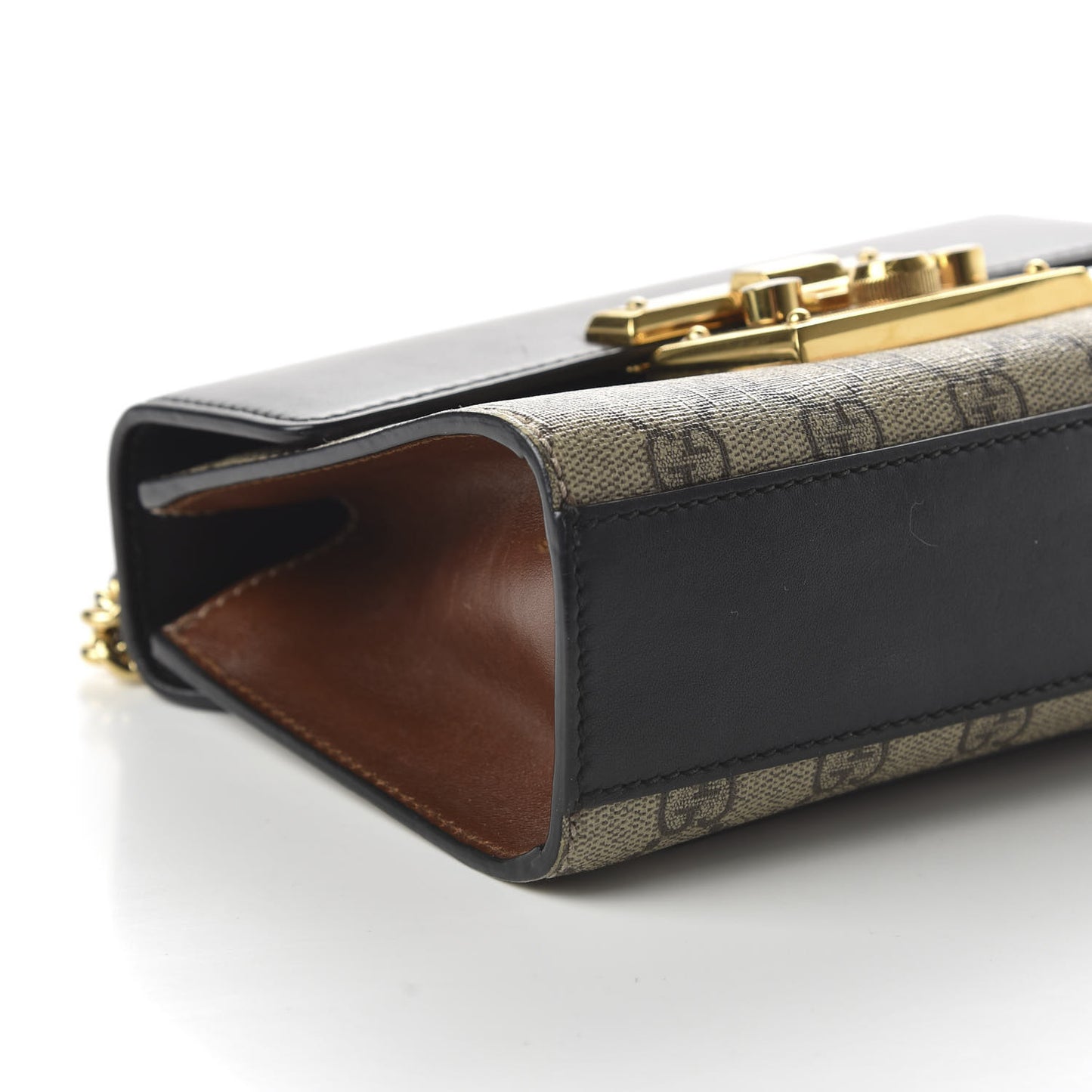 GG Supreme Monogram Calfskin Small Padlock Shoulder Bag Beige Black Cuir