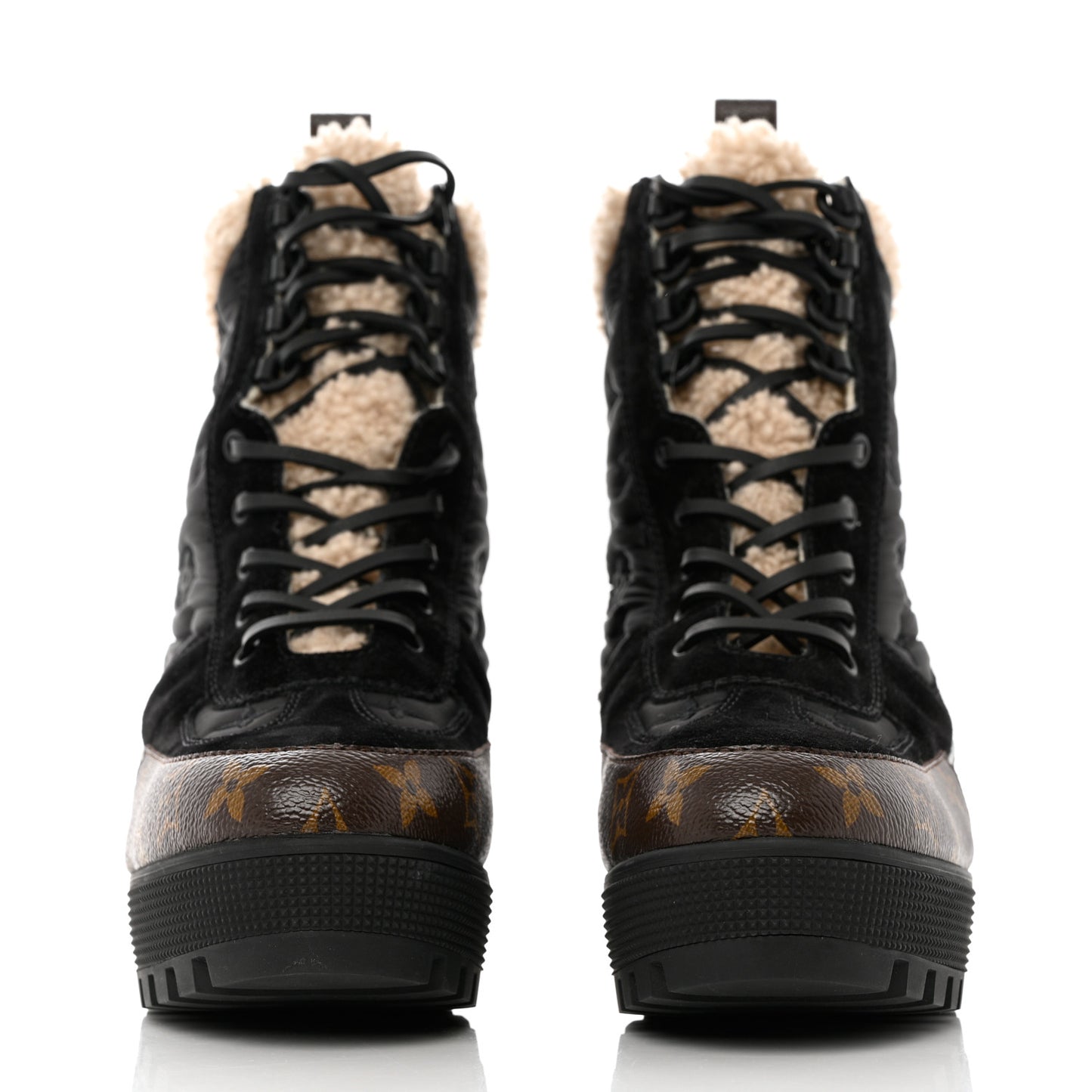 Suede Calfskin Monogram Shearling Laureate Platform Desert Boots 41 Black