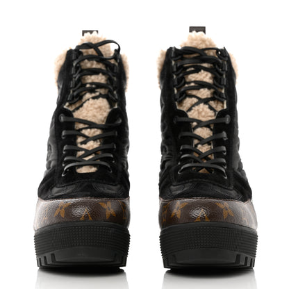 Louis Vuitton Suede Calfskin Monogram Shearling Laureate Platform Desert Boots 41 Black 2 of 8