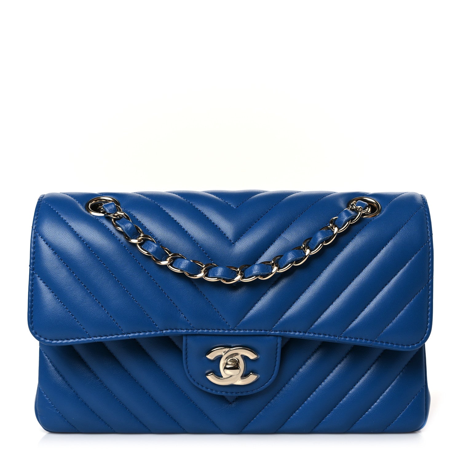 Chanel Lambskin Chevron Quilted Small Double Flap Blue 1 of 10