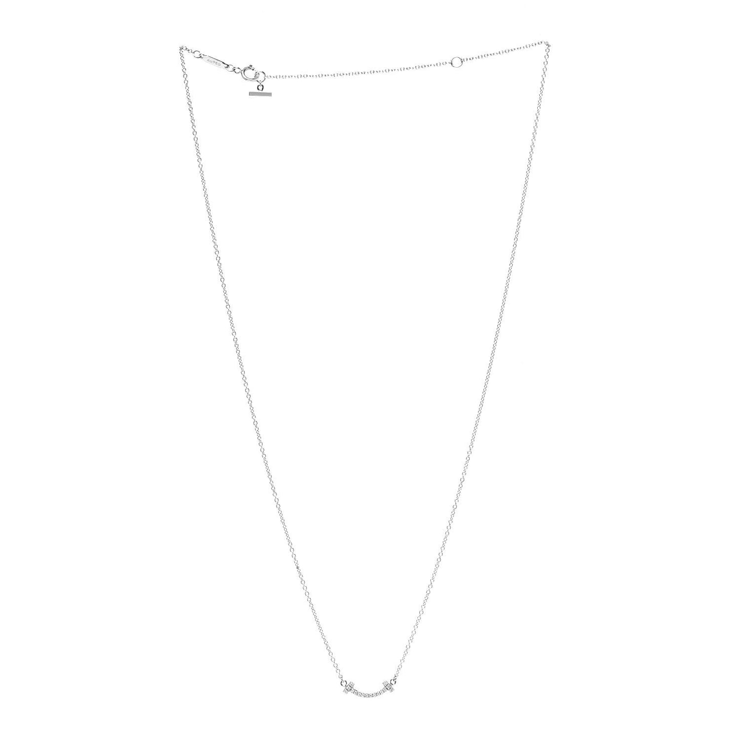 18K White Gold Diamond Mini T Smile Pendant Necklace