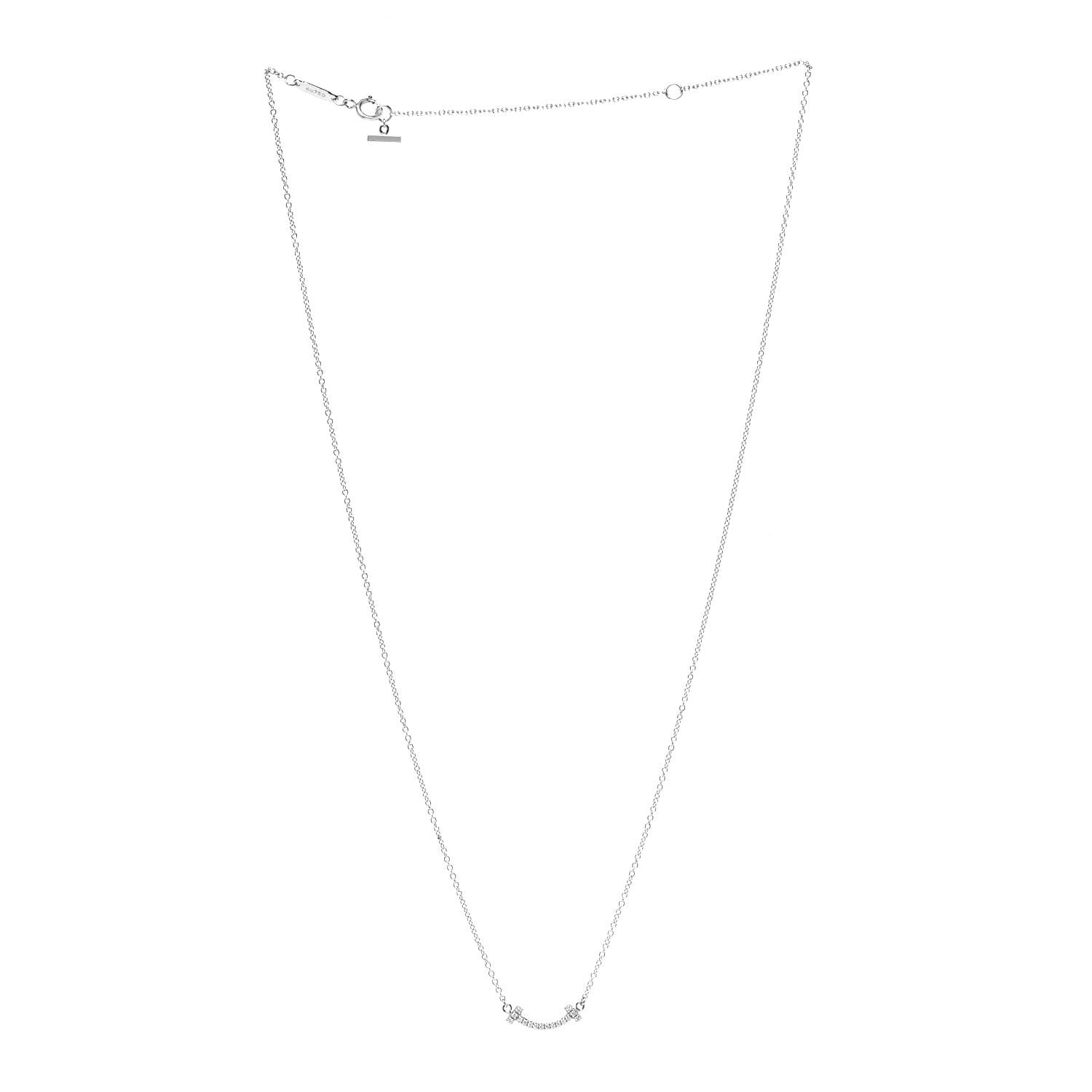 Tiffany 18K White Gold Diamond Mini T Smile Pendant Necklace 3 of 7