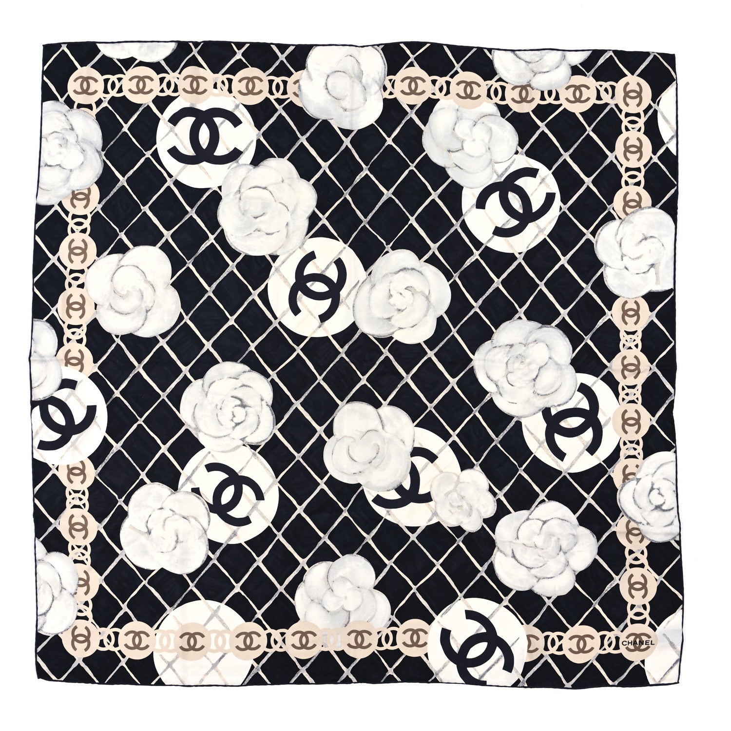 Chanel Silk Camellia CC Square Scarf Black 1 of 3