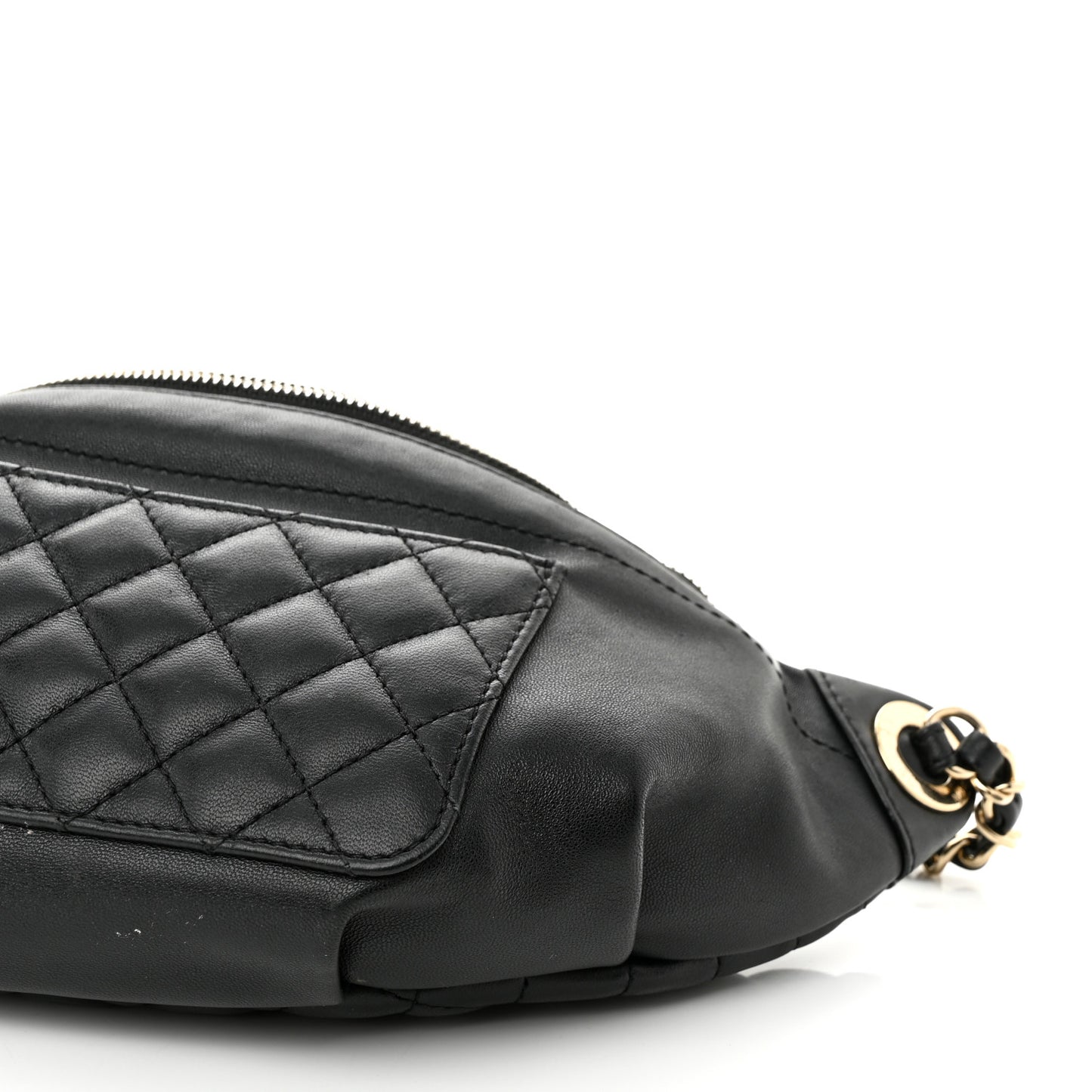 Lambskin Quilted Waist Bag Fanny Pack Black