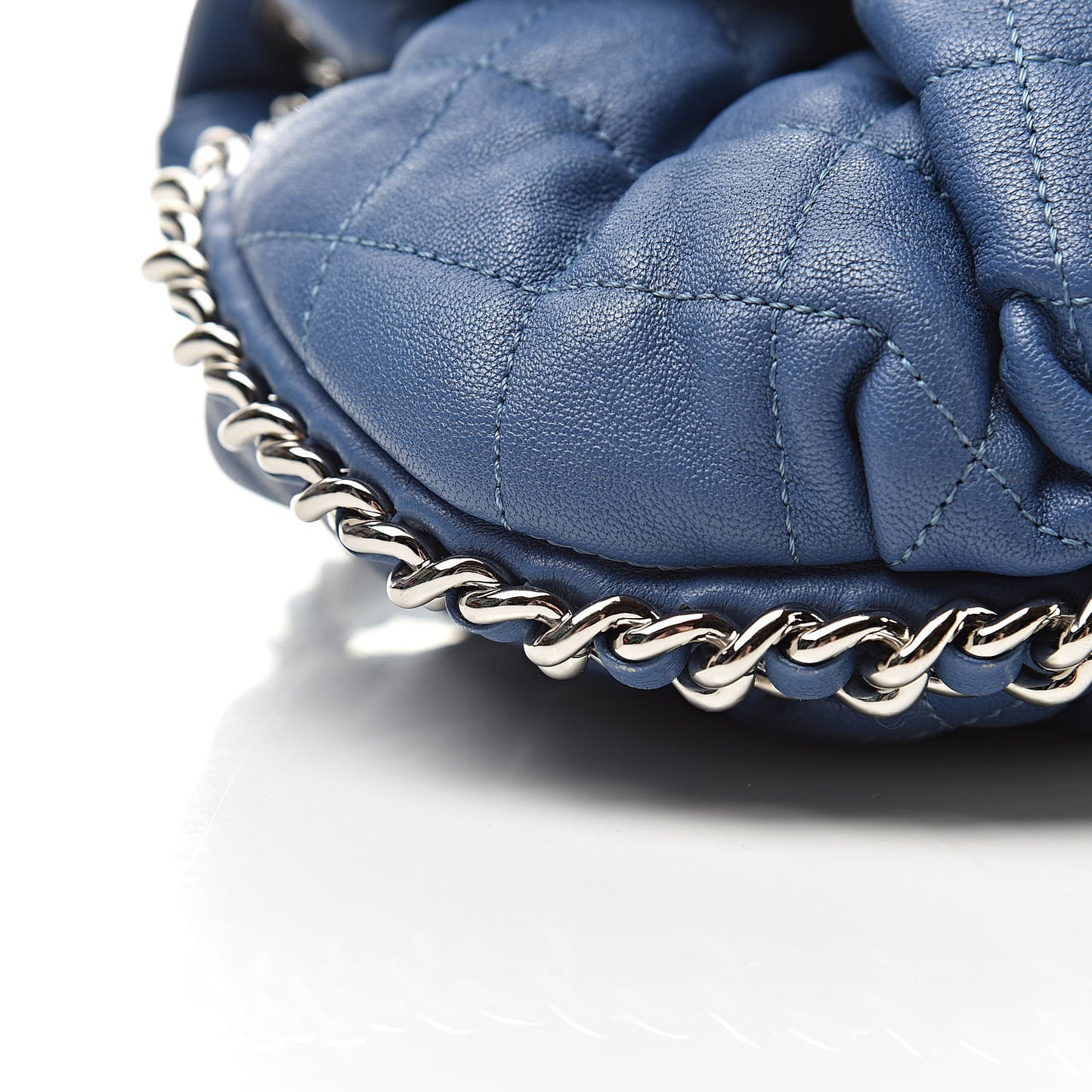 Washed Lambskin Quilted Medium Chain Around Flap Blue