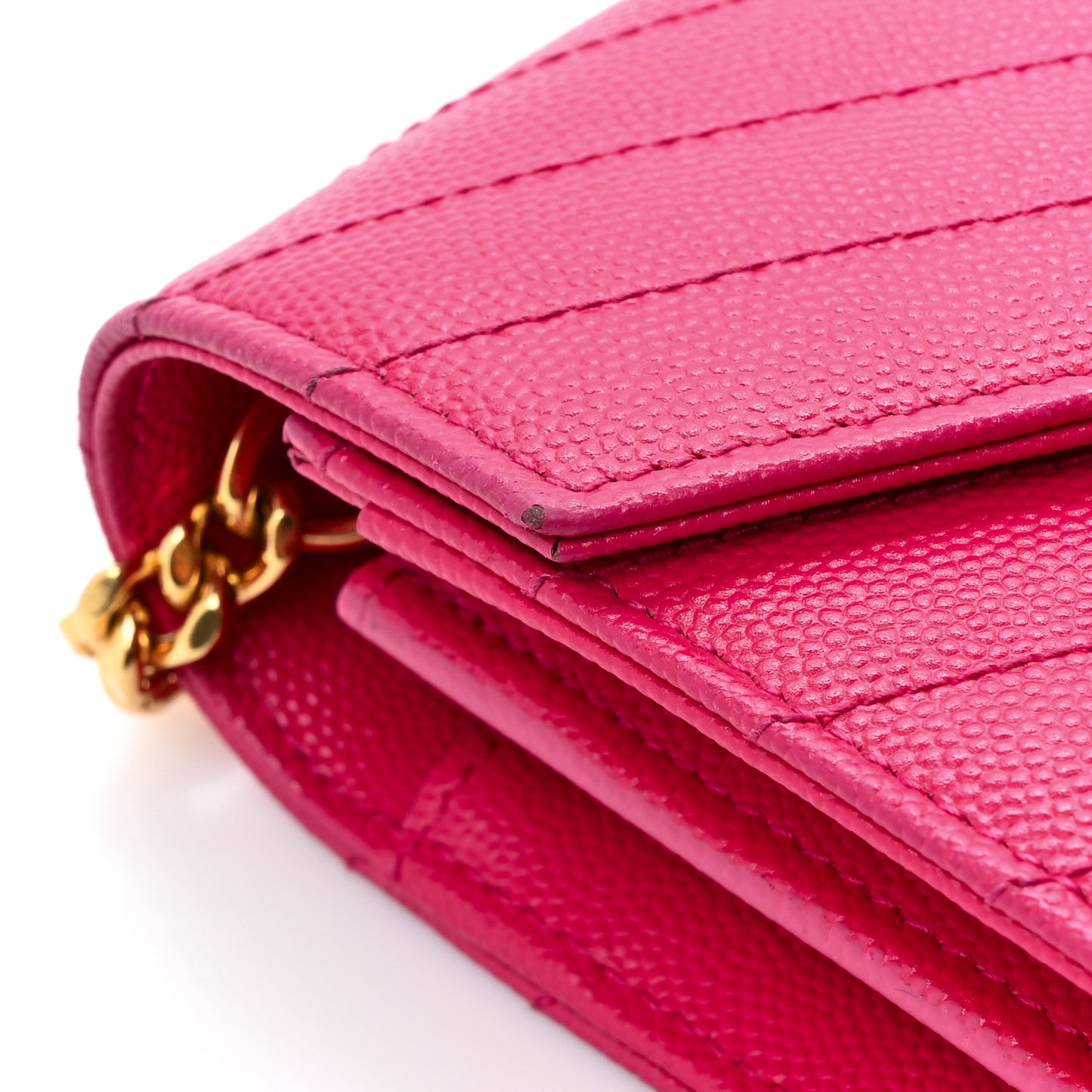 Grain De Poudre Matelasse Chevron Monogram Chain Wallet Hot Pink