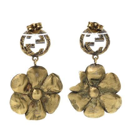 Gucci Metal Interlocking GG Floral Pendant Earrings Aged Gold 3 of 5