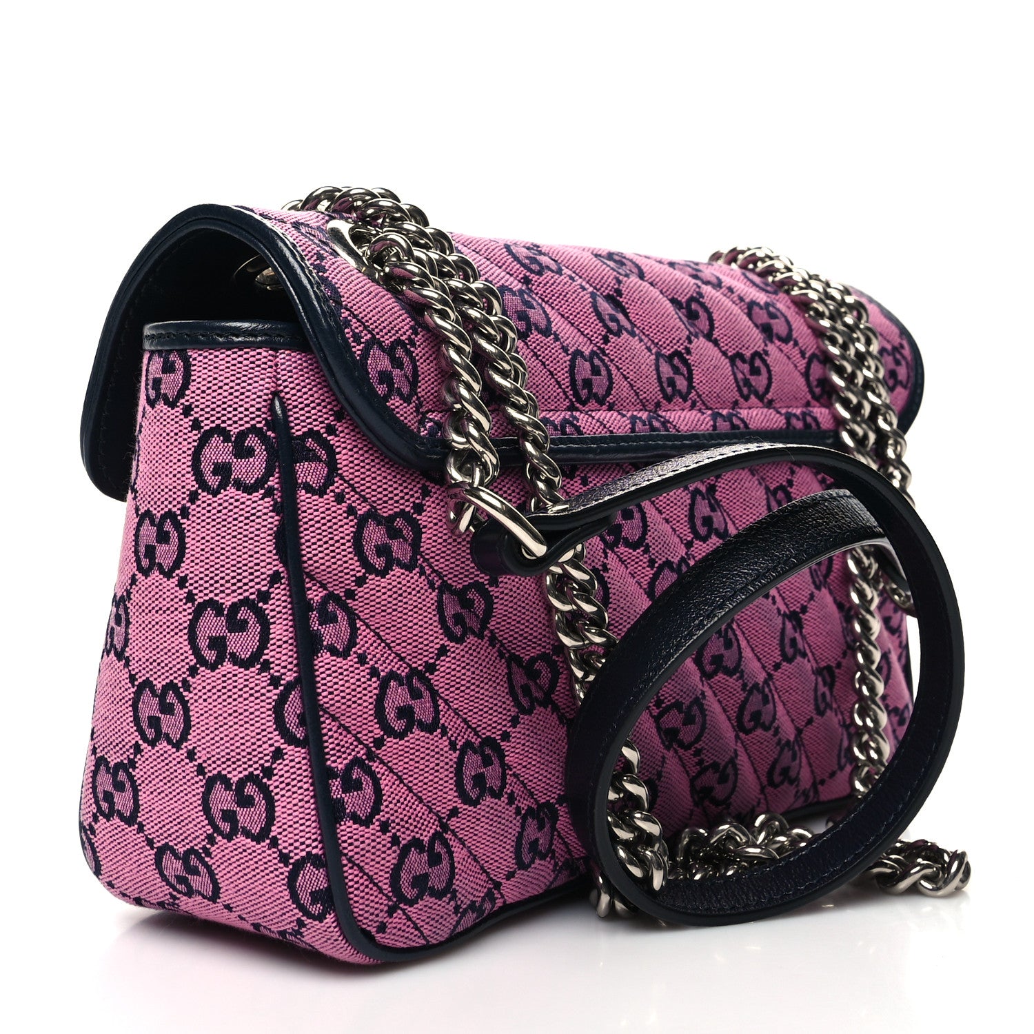 Gucci Monogram Multicolor Matelasse Diagonal Small GG Marmont Shoulder Bag Pink Blue 3 of 12