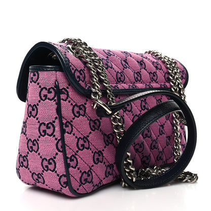 Gucci Monogram Multicolor Matelasse Diagonal Small GG Marmont Shoulder Bag Pink Blue 3 of 12