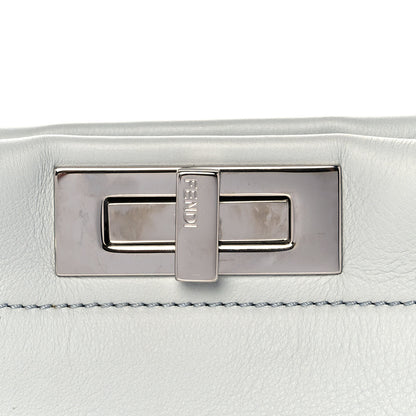 Fendi Vitello Seta Shiny Nappa Pearl Scalloped Studded Floral Embroidered Medium Peekaboo Iconic Satchel Grigio Perla Multicolor 10 of 18