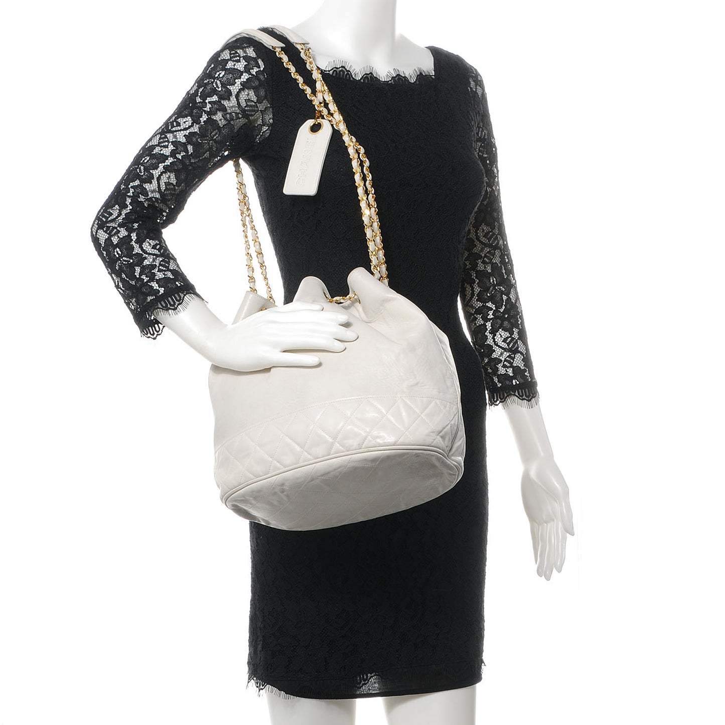 Lambskin Drawstring Shoulder Bag White