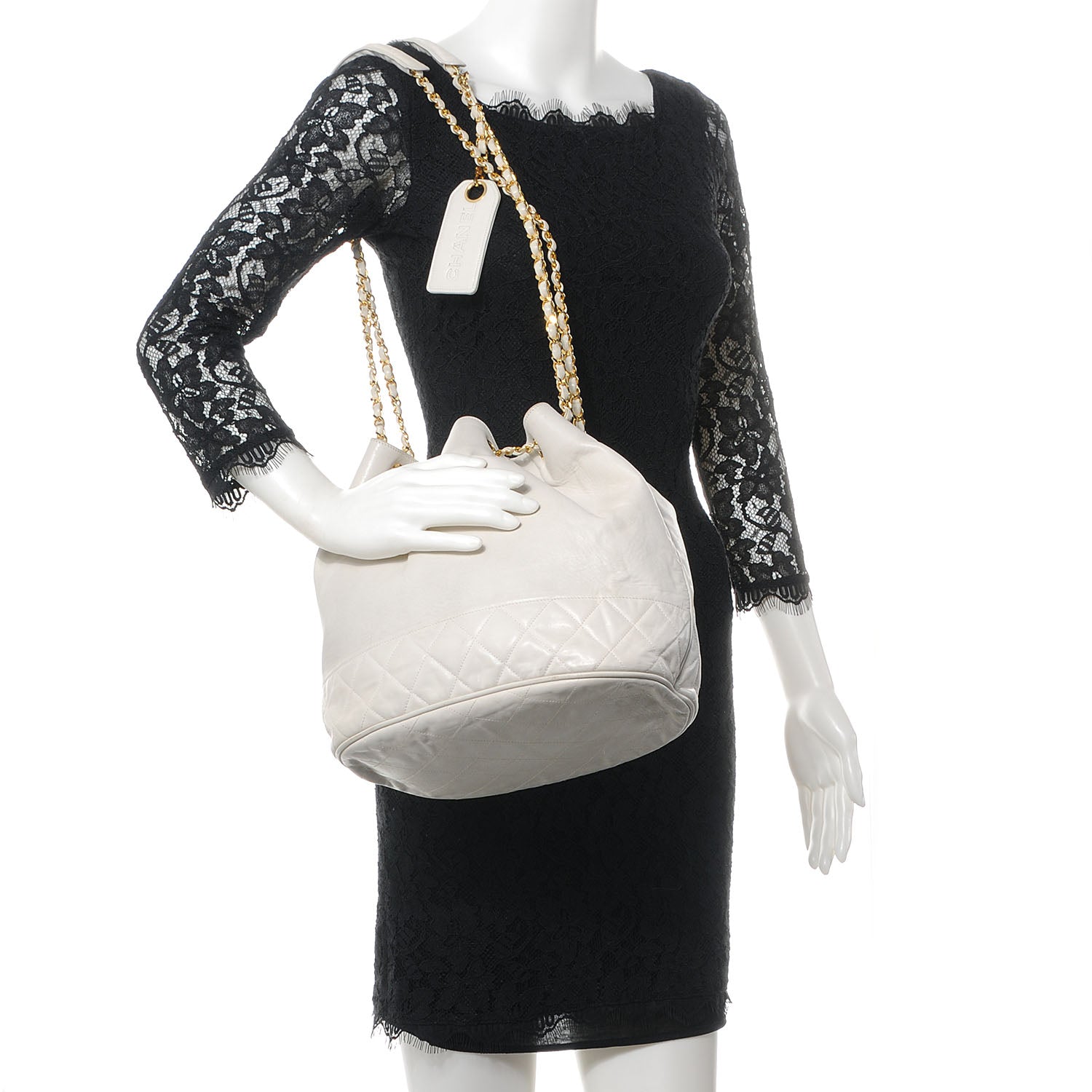 Chanel Lambskin Drawstring Shoulder Bag White 2 of 9