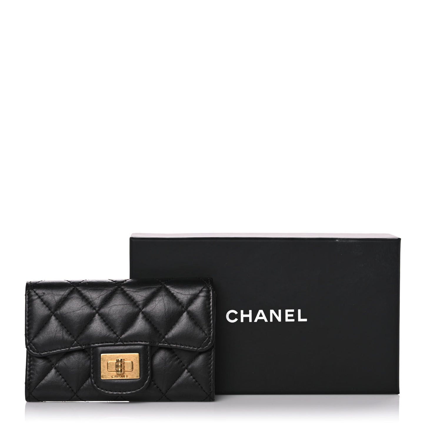 Aged Calfskin Quilted Reissue Flap Card Holder Black