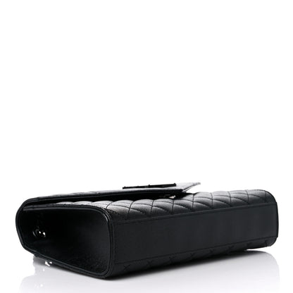 Saint Laurent Grain De Poudre Textured Mixed Matelasse Triquilt Medium Monogram Satchel Black 4 of 13