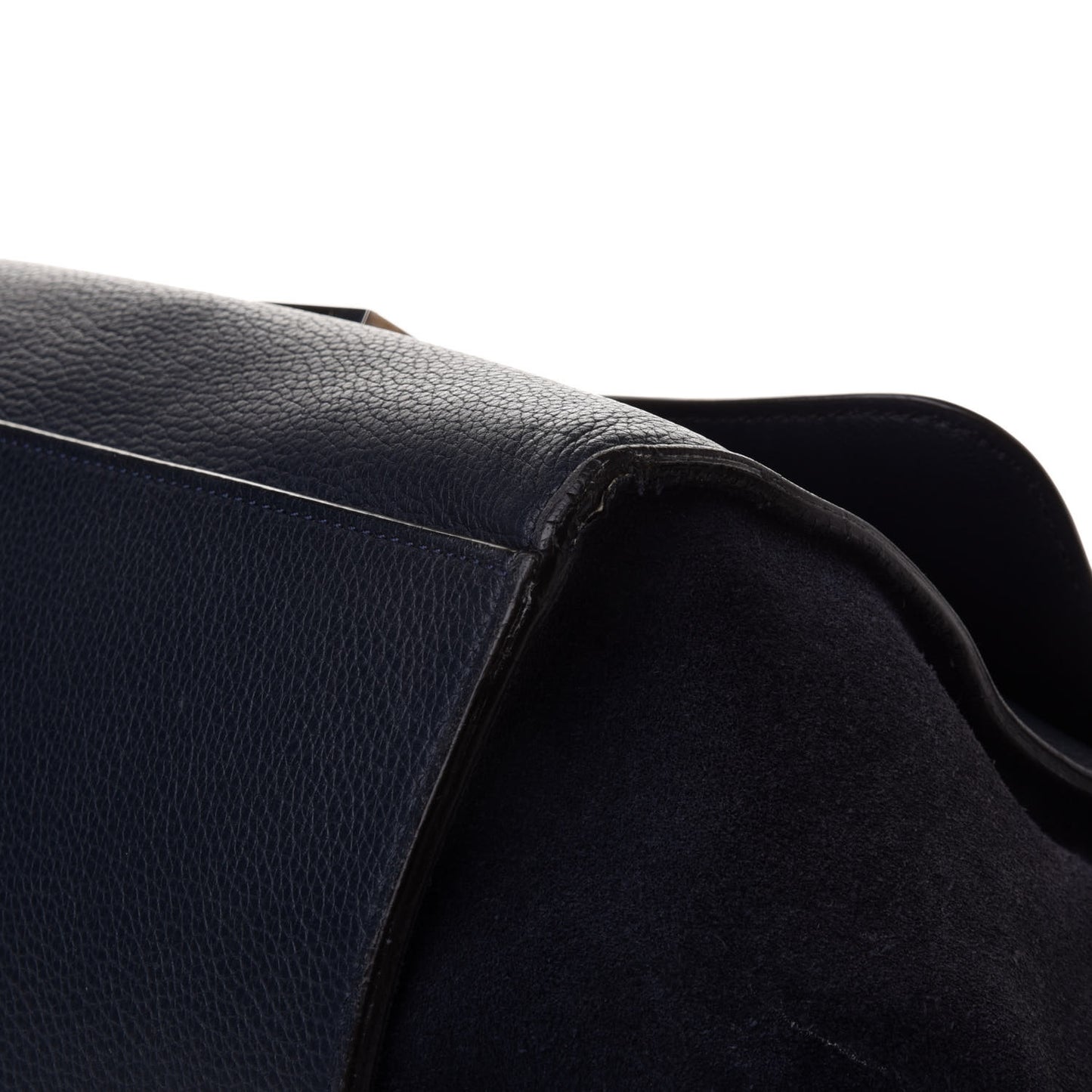 Drummed Calfskin Suede Medium Trapeze Navy Blue