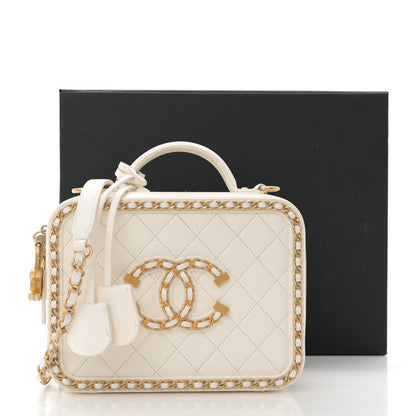 Chanel Goatskin Quilted Medium CC Filigree Vanity Case White 15 of 15