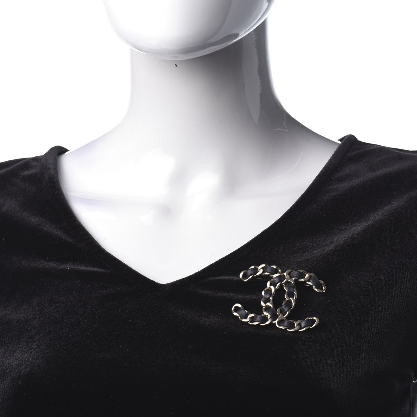 Lambskin Chain CC Brooch Black Gold
