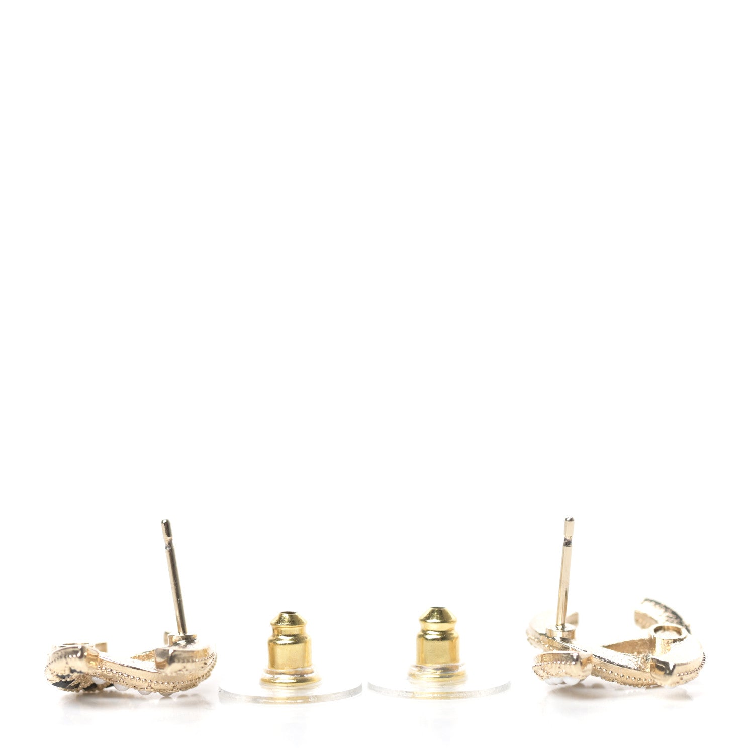 Chanel Resin Pearl CC Earrings Gold Black 3 of 4