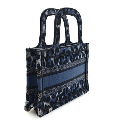 Christian Dior Canvas Mizza Embroidered Mini Leopard Book Tote Blue 2 of 10