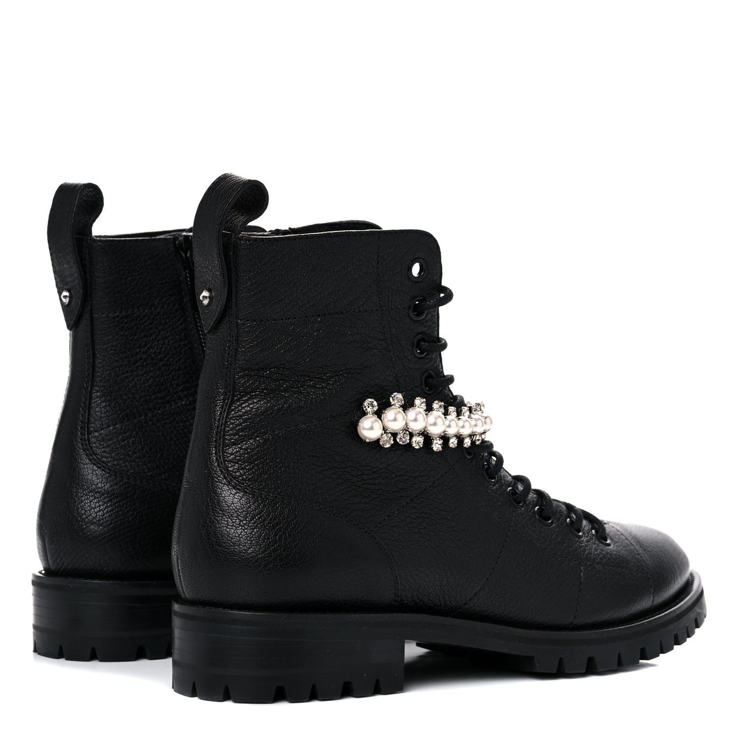 Grained Calfskin Crystal Embellished Cruz Combat Boots 38 Black