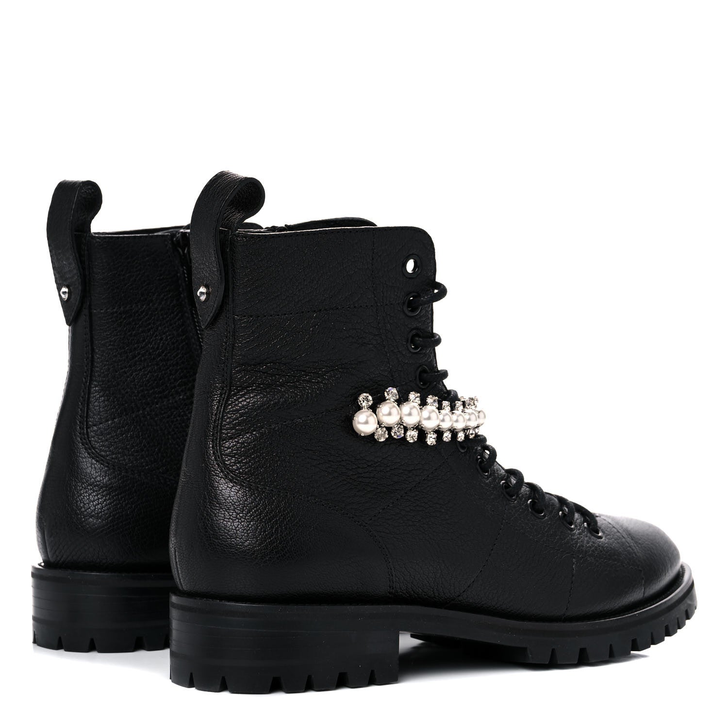 Jimmy Choo Grained Calfskin Crystal Embellished Cruz Combat Boots 38 Black 4 of 7