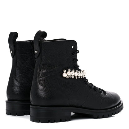 Jimmy Choo Grained Calfskin Crystal Embellished Cruz Combat Boots 38 Black 4 of 7