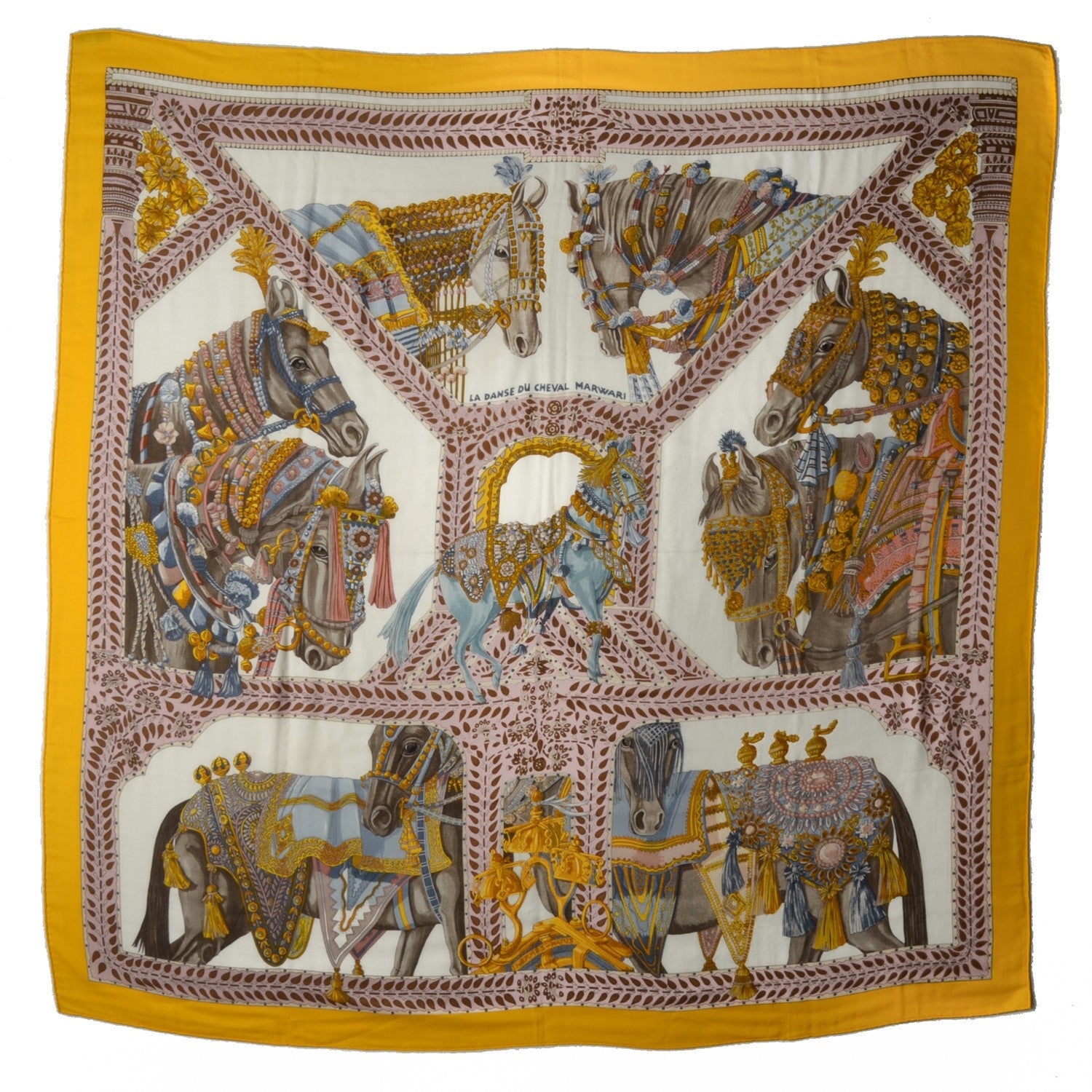 Hermes Cashmere Silk La Danse Du Cheval Marwari Shawl 140 2 of 7