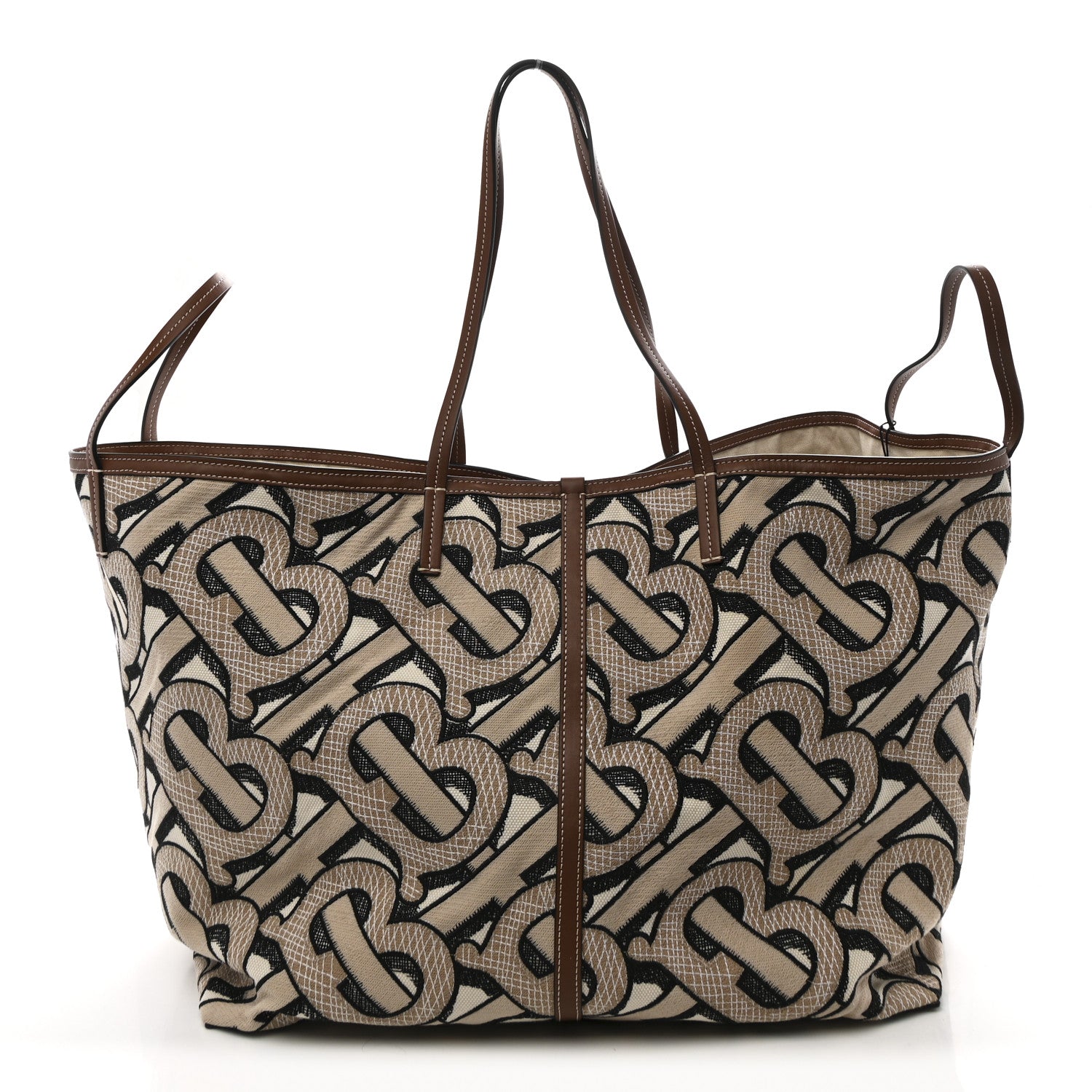 Burberry E Canvas Calfskin Monogram TB XL Beach Tote Dark Beige 1 of 11
