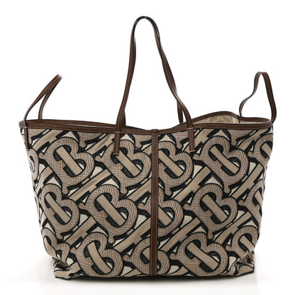 Burberry E Canvas Calfskin Monogram TB XL Beach Tote Dark Beige 1 of 11