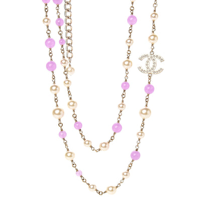 Chanel Pearl Beaded Enamel CC Long Necklace Gold Lilac 1 of 4