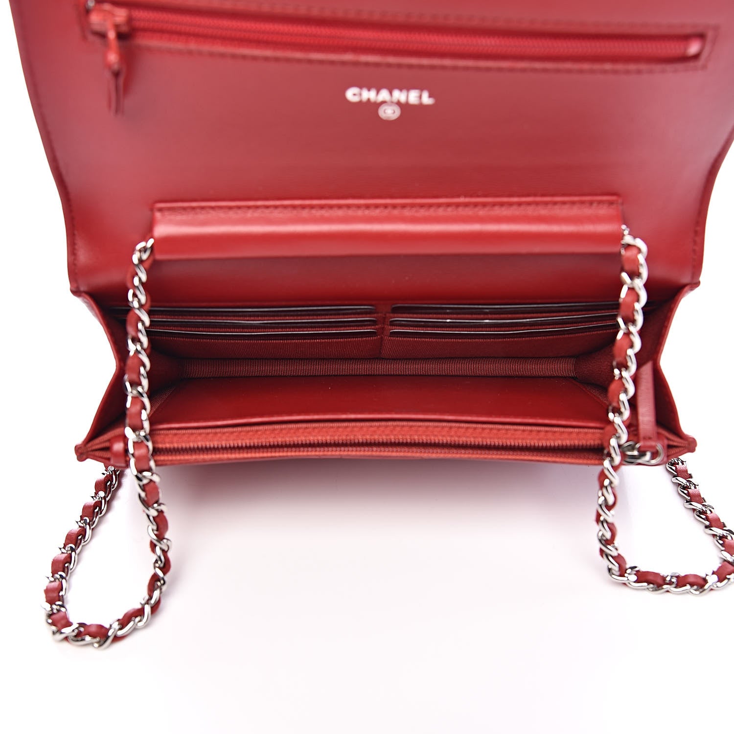 Chanel Lambskin Quilted Wallet On Chain WOC Red 5 of 12