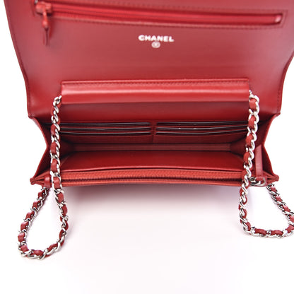 Chanel Lambskin Quilted Wallet On Chain WOC Red 5 of 12