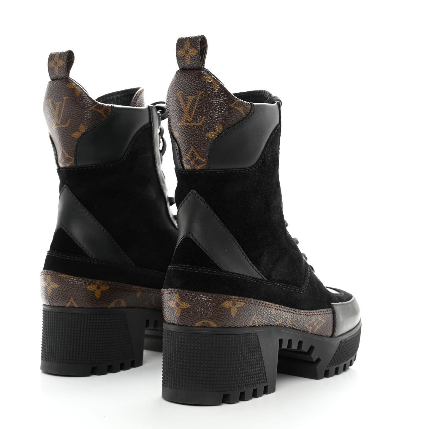 Suede Calfskin Monogram Laureate Platform Desert Boots 38 Black