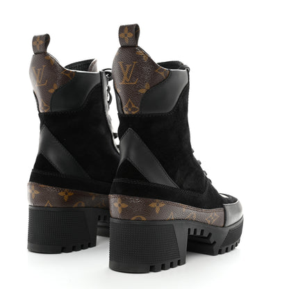 Louis Vuitton Suede Calfskin Monogram Laureate Platform Desert Boots 38 Black 4 of 9