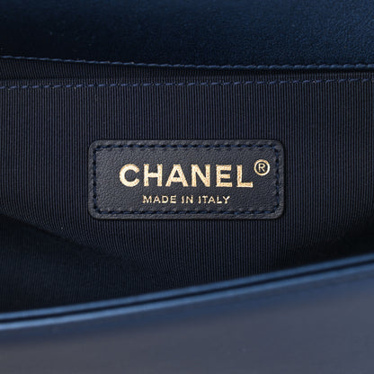 Chanel Metallic Calfskin Quilted Medium Boy Flap Navy Blue 6 of 9