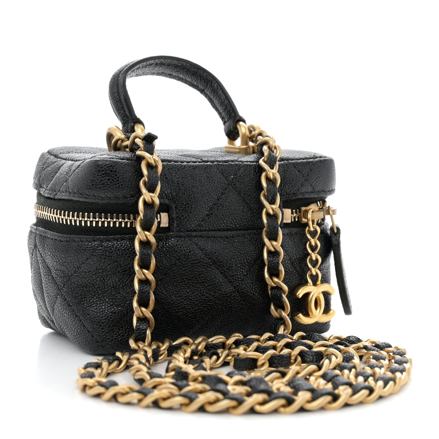 Caviar Quilted Mini Top Handle Vanity With Chain Black