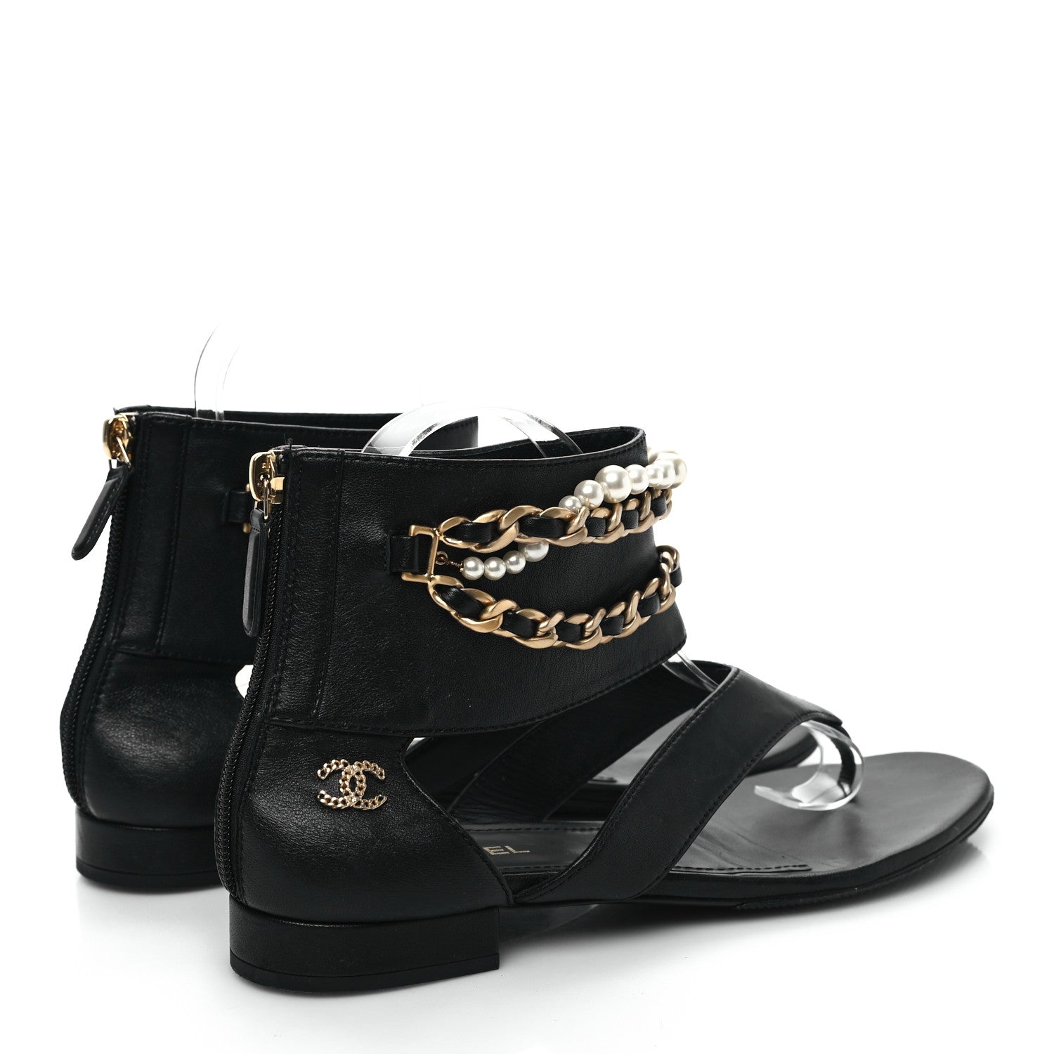 Chanel Lambskin Pearl Chain CC Thong Sandals 38 Black 4 of 8