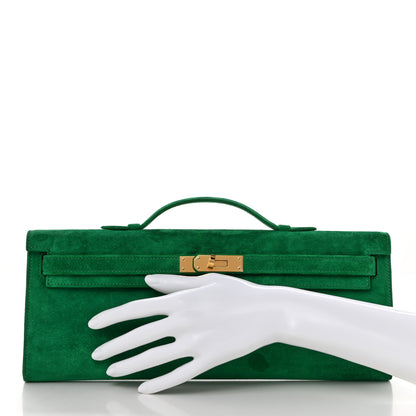 Hermes Veau Doblis Suede Kelly Cut Clutch Pochette Cactus 2 of 10