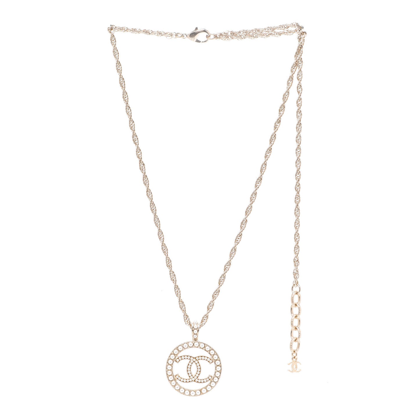 Pearl CC Round Pendant Necklace Gold