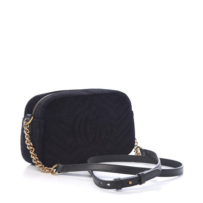 Gucci Velvet Matelasse Small GG Marmont Chain Shoulder Bag Black 3 of 13