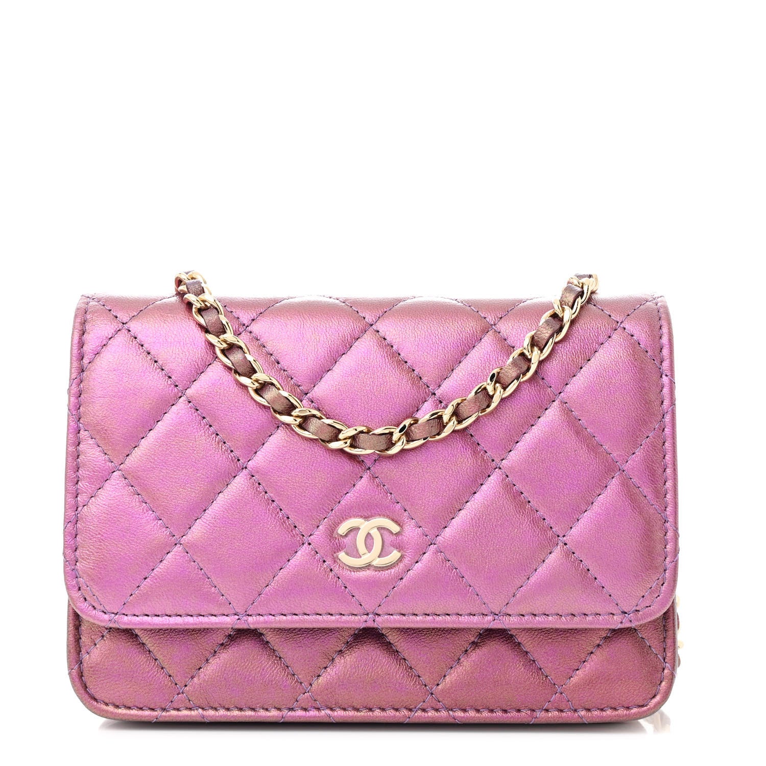 Chanel Iridescent Lambskin Quilted Mini Wallet On Chain WOC Purple 1 of 12