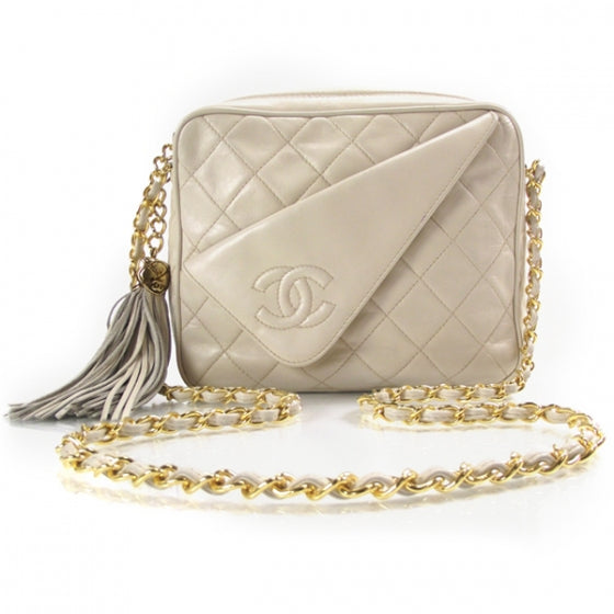 Lambskin Tassel Shoulder Bag Beige