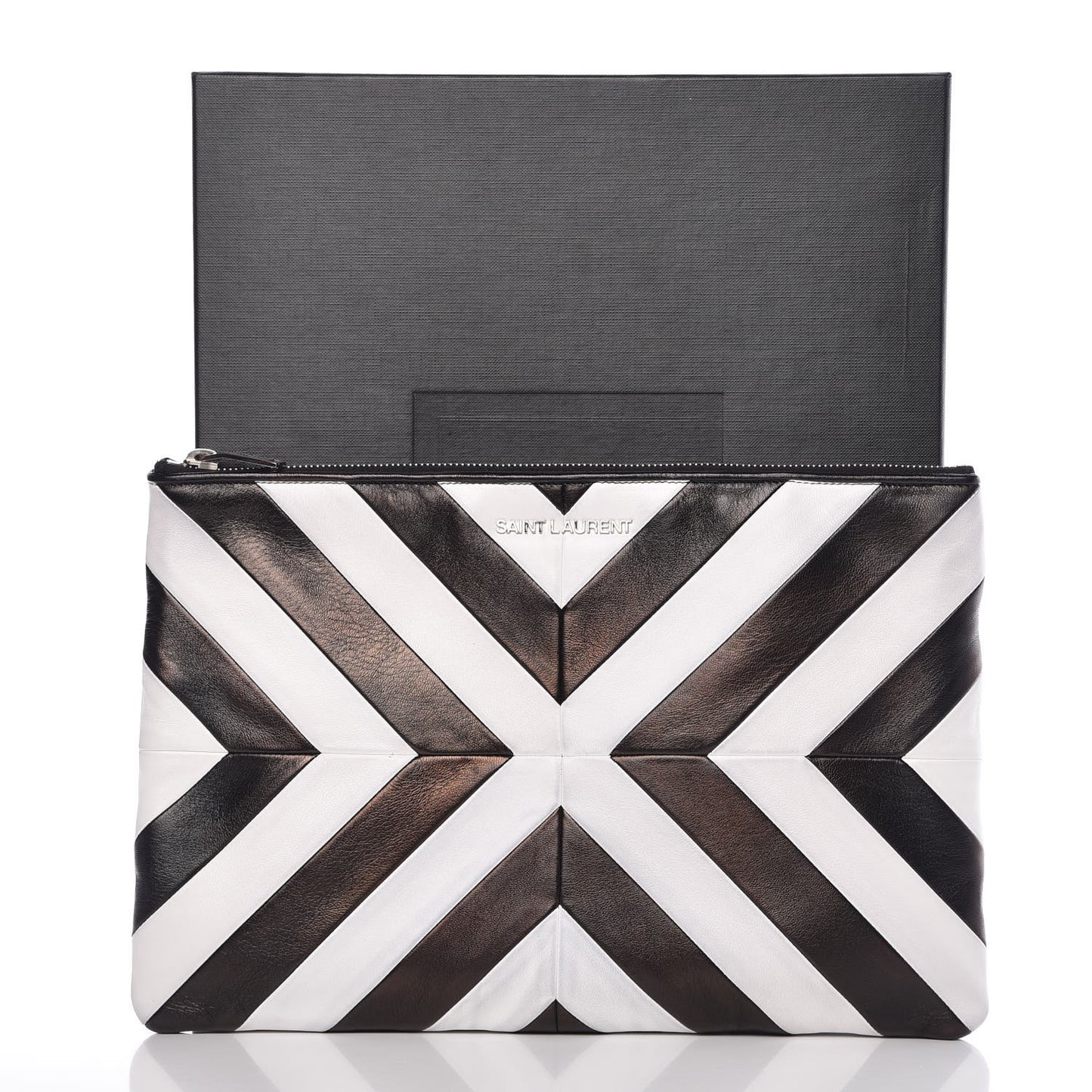 Nappa Medium Letters Zip Clutch Black White