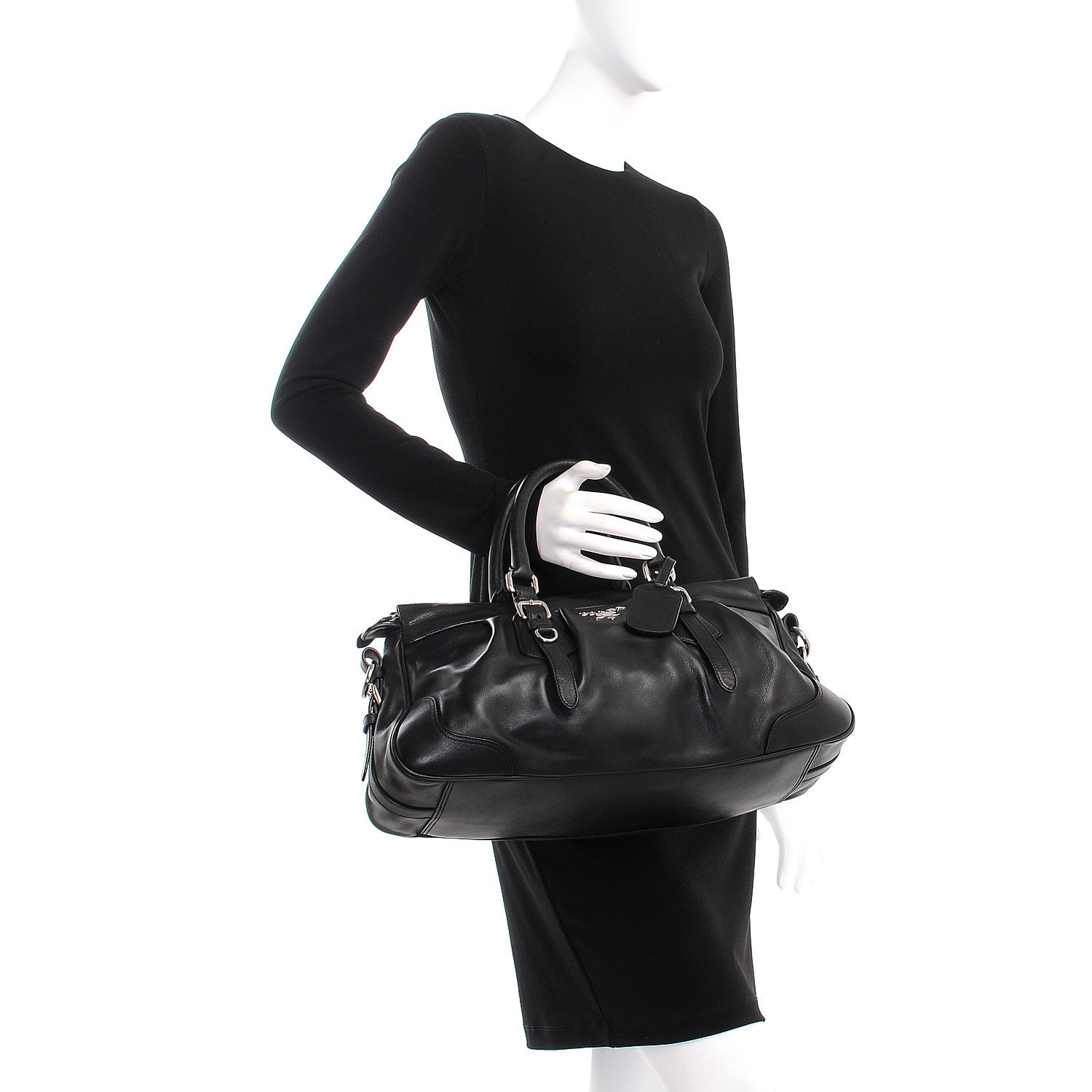 Prada Vitello Soft Shopping Satchel Black 3 of 9