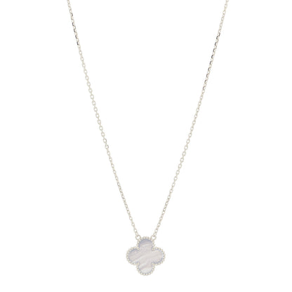 Van Cleef & Arpels 18K White Gold Chalcedony Vintage Alhambra Pendant Necklace 1 of 6